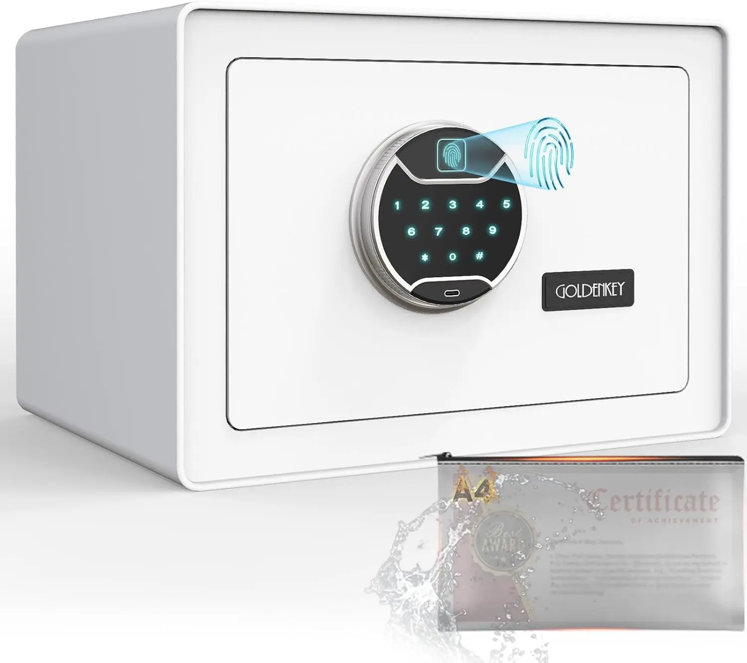 White Fingerprint Safe for Home, 1.2 Cu Ft Biometric Security Safe Box with Touchscreen Keypad, Jewelry Safes for Cash, Fireproo