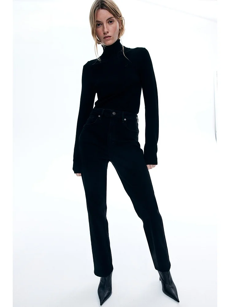 

Джинсы женские прямые с высокой талией, повседневный дизайн, длинные брюки, деним H&M French Breadsti, облегающие, с высокой талией