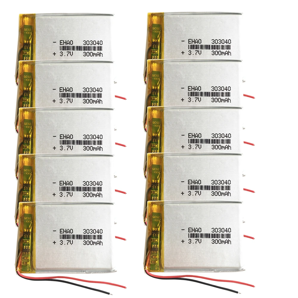 10 PCS 3.7V 300mAh Lithium Polymer Lipo Rechargeable Battery 303040 For MP3 GPS Bluetooth Camera Recorder Speaker Massager