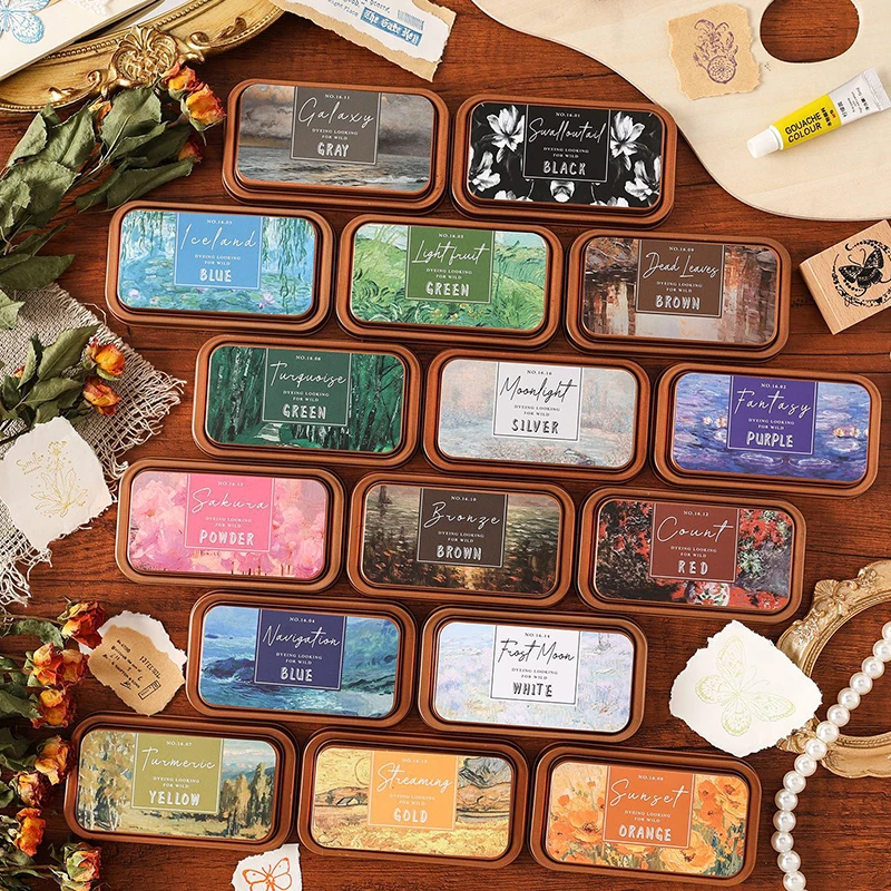 16- صندوق حديد ريترو رائع بلون سادة وسادة حبر ريترو محايدة