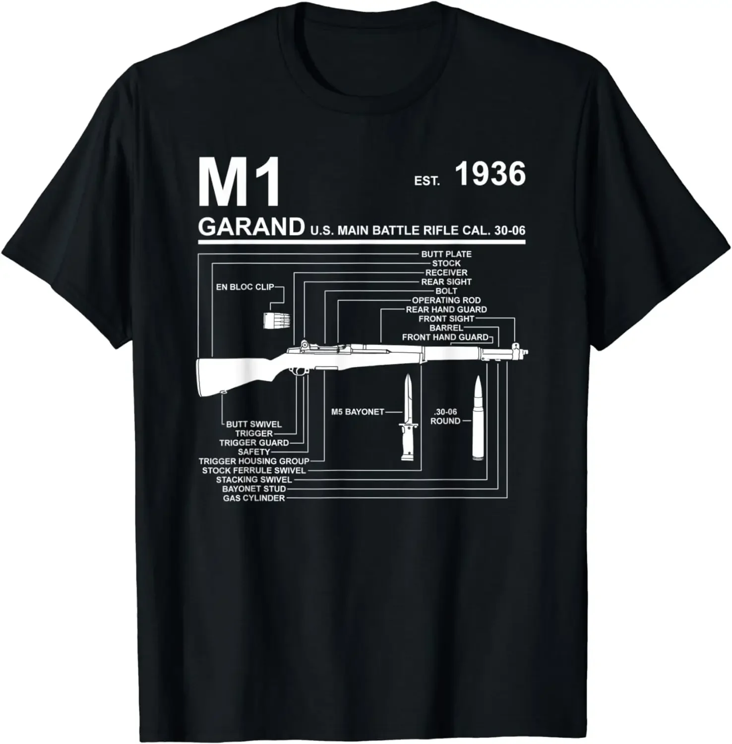 M1 Garand Rifle Gun WWII Graphic T-Shirt Short Sleeve Casual Cotton O-Neck Men T Shirt