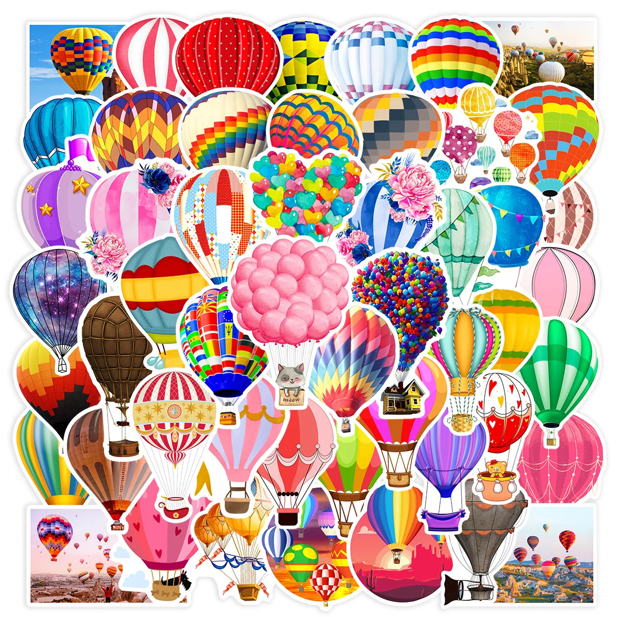 10/30/50PCS Cartoon Rainbow Hot Air Balloon Sticker Graffiti Notebook Car Guitar DIY Pattern Scrapbook Toys Decoration Wholesale