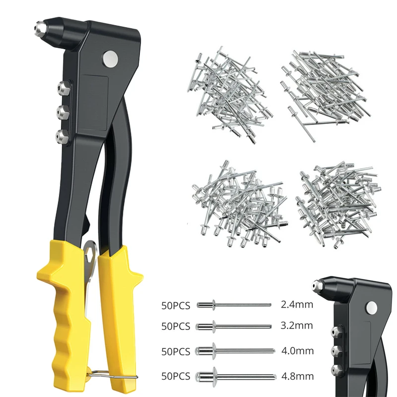 200 sztuk aluminium nit Heavy Duty Riveter zestaw nitownica ręczna zestaw ślepy nit szczypce nit Pop szczypce DIY narzędzia motoryzacyjne