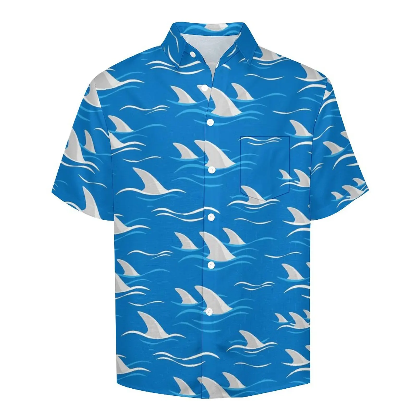 Shark Fin Silhouette And Waves Print Blouses Male  Casual Shirts Hawaii Short Sleeve Trending Oversized Beach Shirt Gift Idea