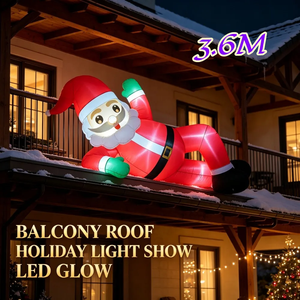 Christmas 3.6M Giant Inflatable Lying Santa Claus Built in LED Lights Indoor And Outdoor Courtyard Windows Roof Eaves Decoration