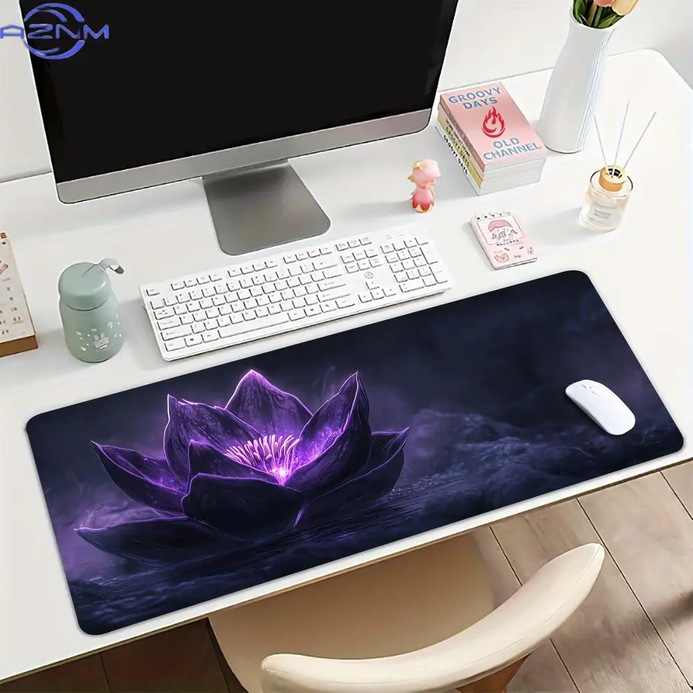 Magic Purple Lotus Large Mouse Pad Desk Mat Non-Slip Office Mousepads Desk Pad with Stitched Edge PC Accessories Gaming Mats