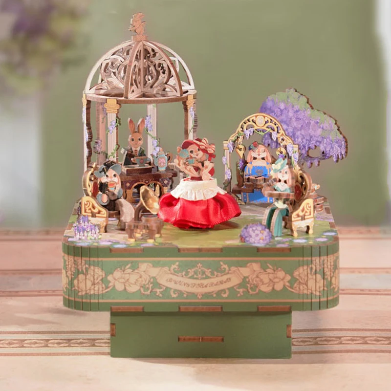 NEW DIY Wooden Music Box Princess Dancing Party 3D Puzzles Miniature Model Kits Jigsaw for Children Christmas Gifts