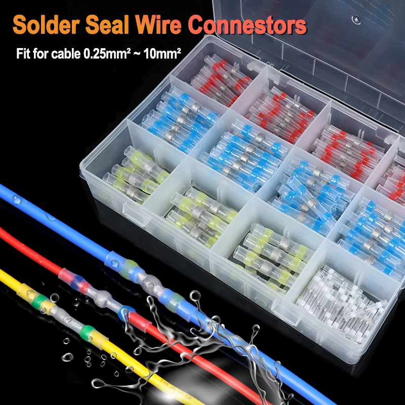 Solder Seal Wire Connectors Boxed Connectors Kit Heat Shrink Sealed Insulated Butt Splice Terminal Waterproof Shrinkable Sleeve