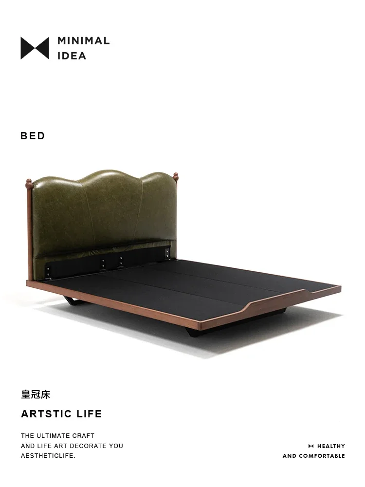 Crown bed/French retro leather bed master bedroom big bed Italian modern soft bag solid wood simple