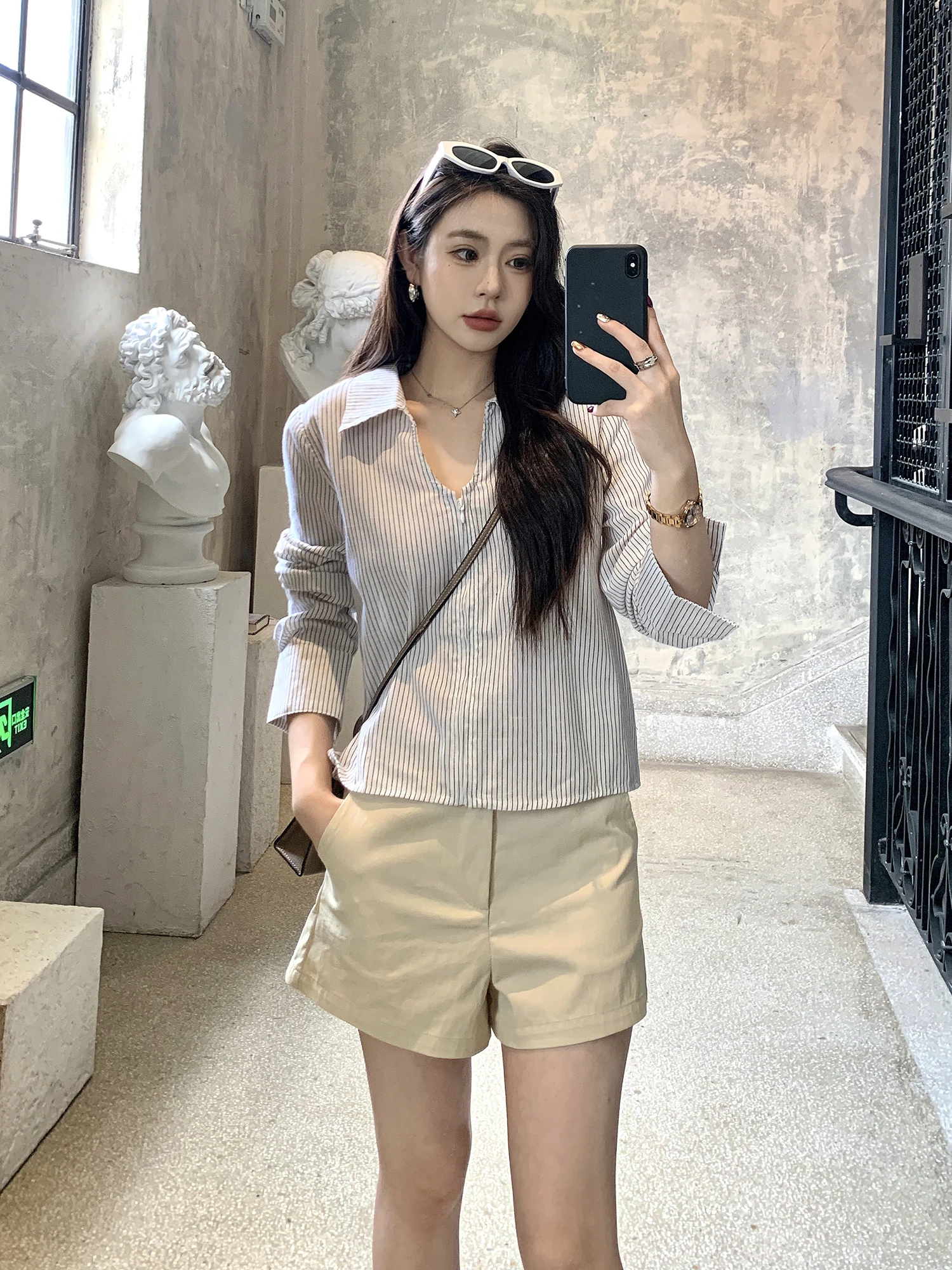 

Женская тонкая рубашка с молнией и полосками, повседневный кардиган с длинными рукавами из тонкого материала для работы, с MX BOOM