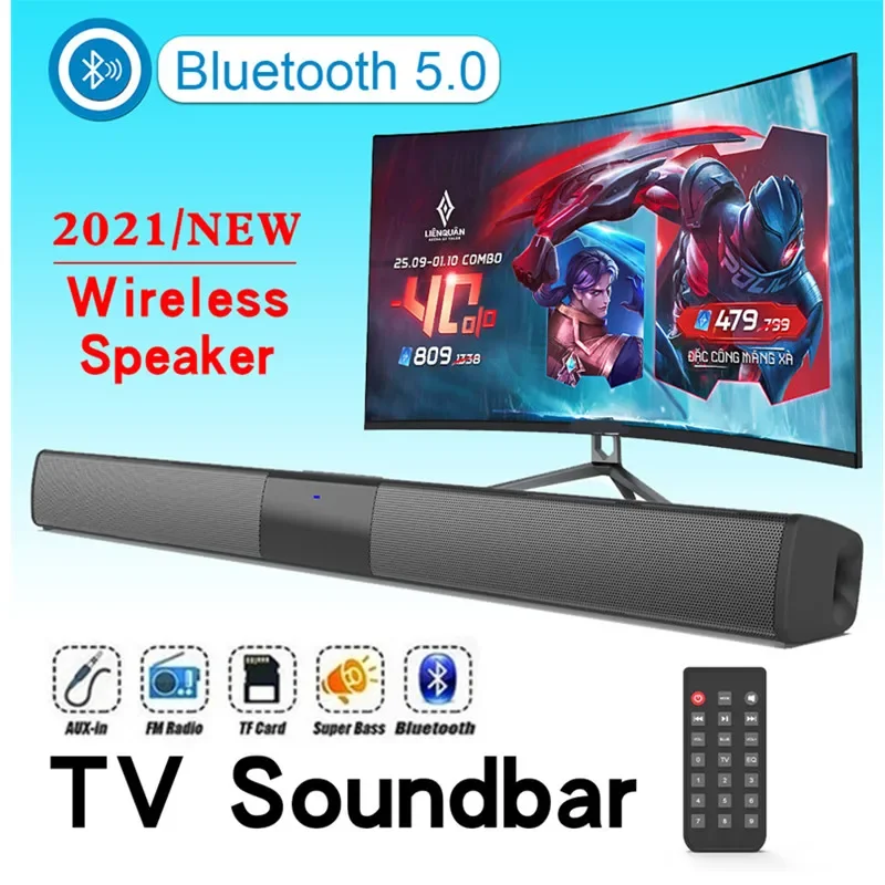 Home TV Soundbar Wired and Wireless Bluetooth Speaker Cinema Sound System Stereo Surround with FM Radio Music Center Boombox