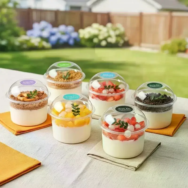 50Pcs 150ML Disposable Plastic Pudding Cups With Lids Ice Cream Cake Disposable Cups Party Packing Dessert Cups