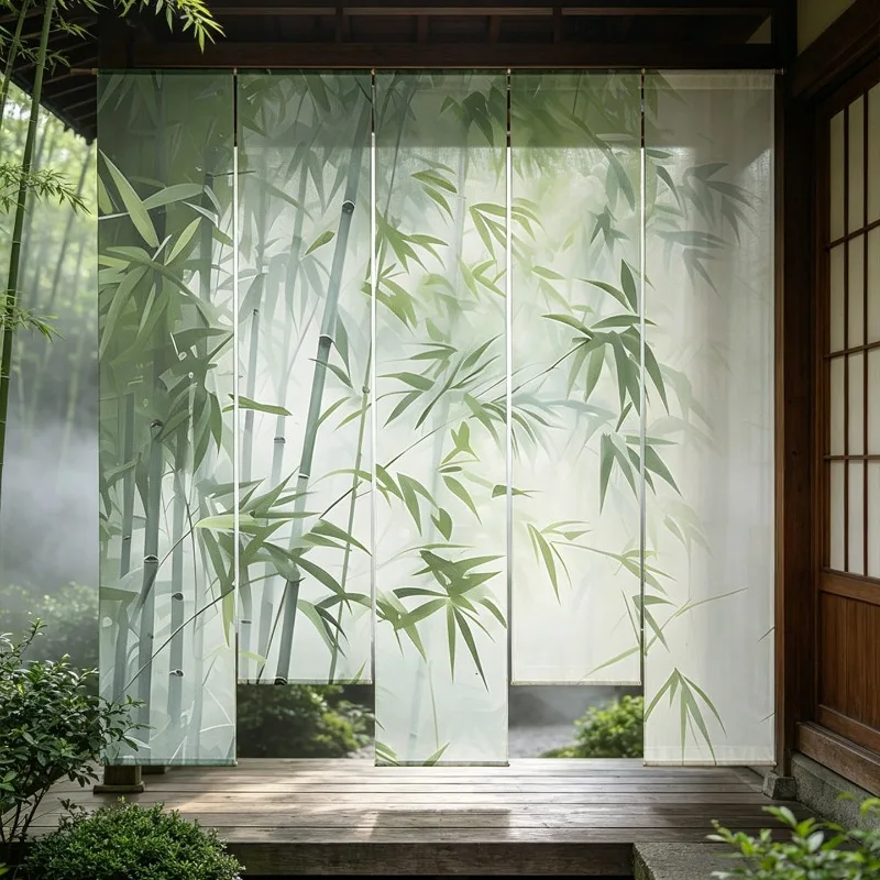 5Pcs/set Chinese Style Bamboo Gauze Curtain Hanging Cloth Tea Room Background Curtain Entrance Partition Curtain for Home Decor