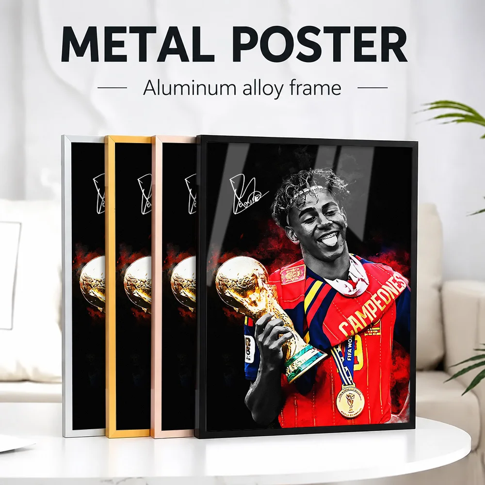 Lamine Yamal Champion Framed Metal Print Customized Photo Energetic Graphic Style Wall Art For Bedroom And Office Athlete Gift