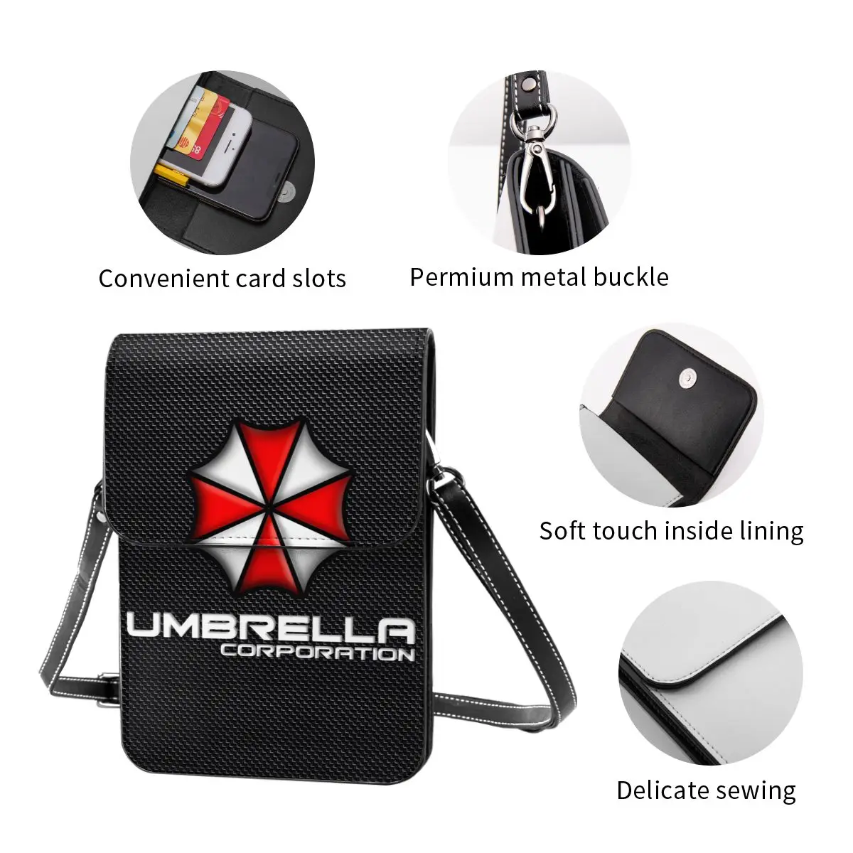 Corporatie Rode Paraplu Crossbody Portemonnee Mobiele Telefoon Tas Schoudertas Mobiele Telefoon Portemonnee Verstelbare Riem