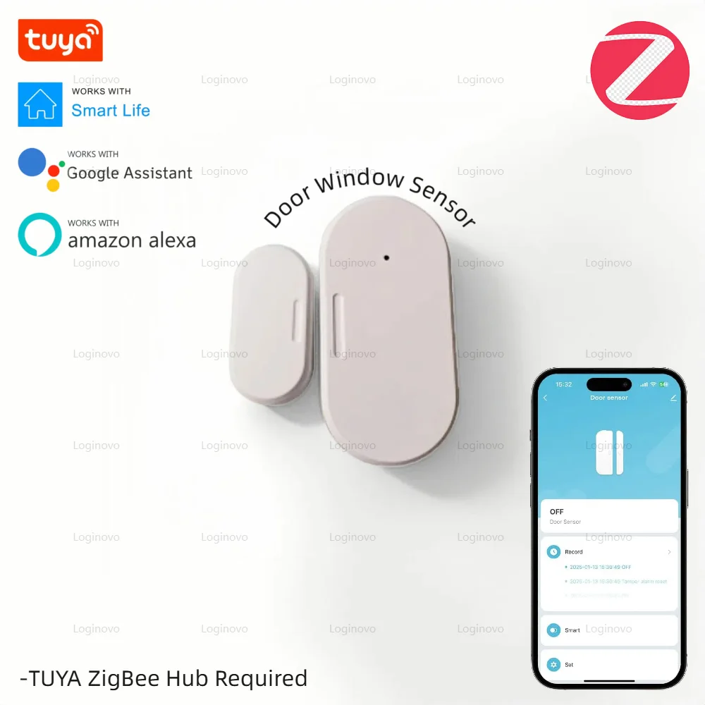 

Zigbee датчик двери, окна, умный дом, детектор открытия/закрытия Tuya Smart Life, управление приложением, охранная сигнализация, работа с Alexa Google Home