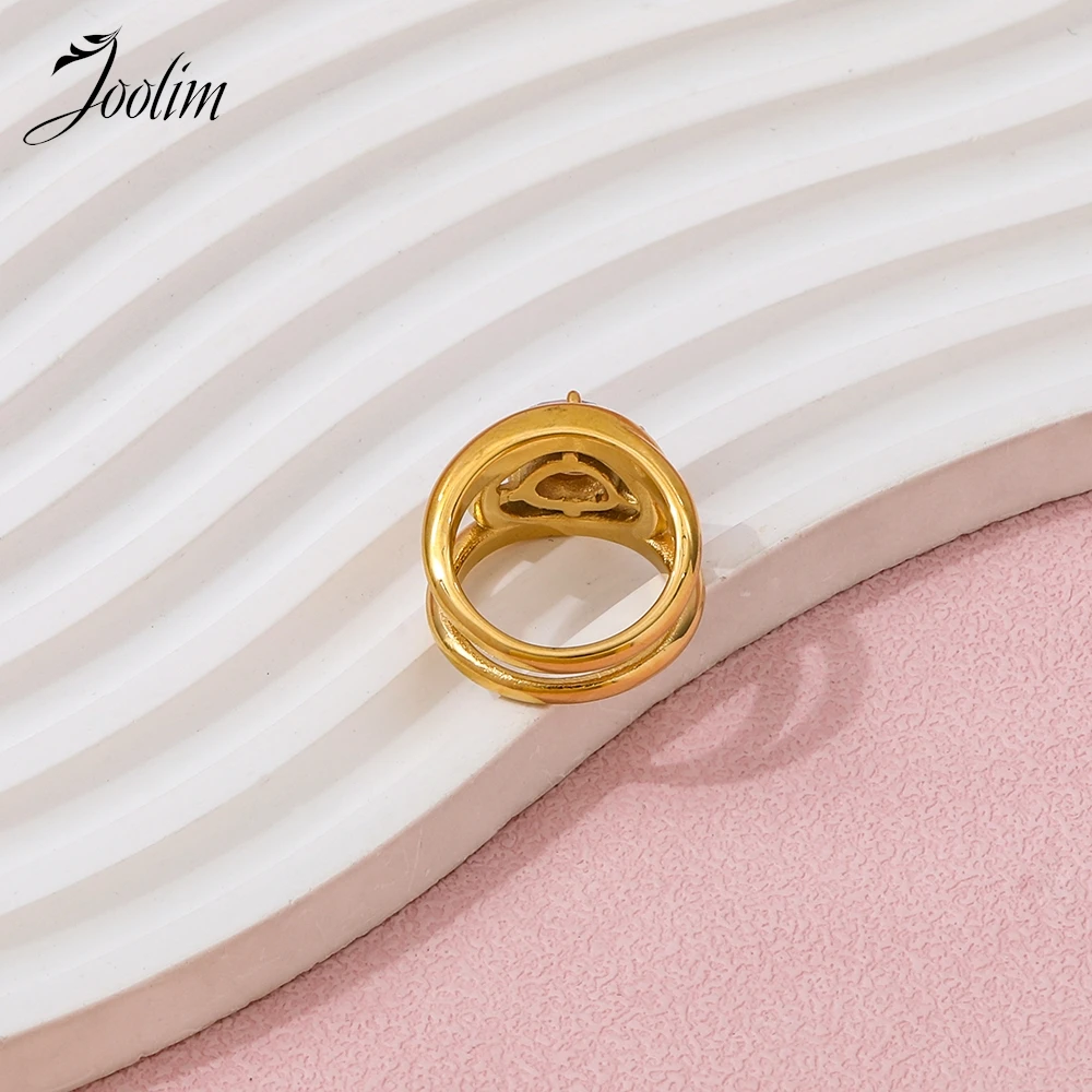 Joolim High End PVD No Fade Fashion Personality Oval Zirconia Irregular Curve Ring for Women Stainless Steel Jewelry Wholesale