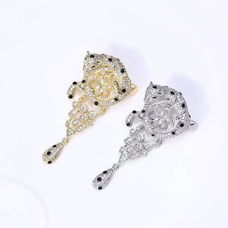 

DIY Accessories Copper Gold Plated Zircon Leopard Pearl Brooch Accessories Empty Support Accessories Corsage Trend