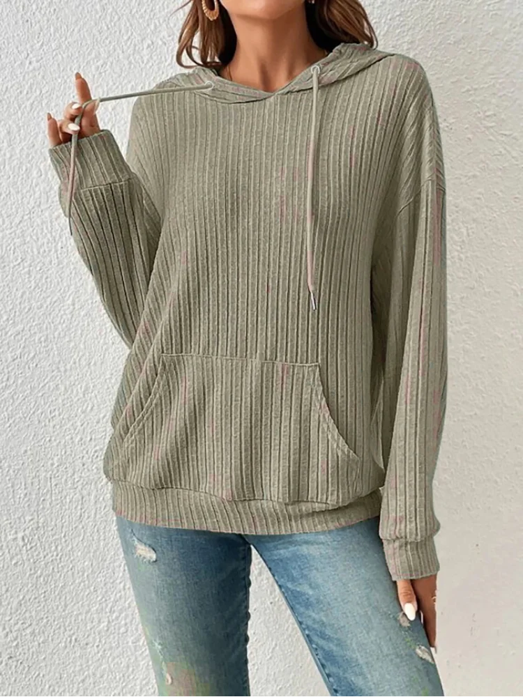 European and American Autumn Winter New Knitwear Hooded Pit Striped Kangaroo Pocket Long Sleeved Sweater