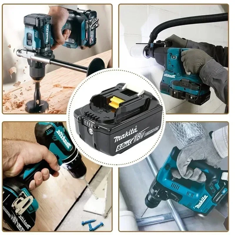 Batterie Lithium-Ion Rechargeable avec Chargeur pour Makita, 18V, 6Ah, BL1860, BL1850, BL1880, BL1860B, LXT400, Authentique