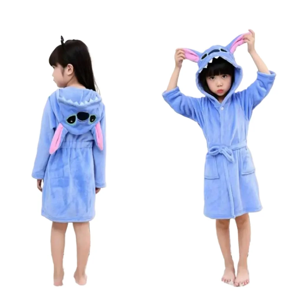 New Autumn and Winter Children's Bathrobe Plush Cartoon Flannel Warm Pajamas Baby Nighty