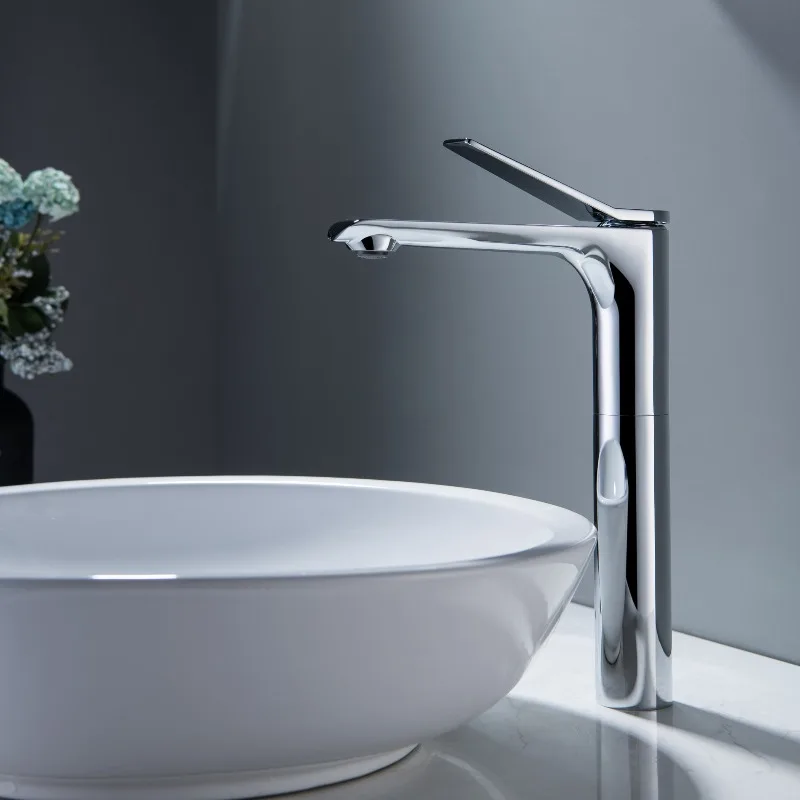 All-copper basin faucet, hot and cold faucet, bathroom basin, face wash basin faucet, raised basin single hole