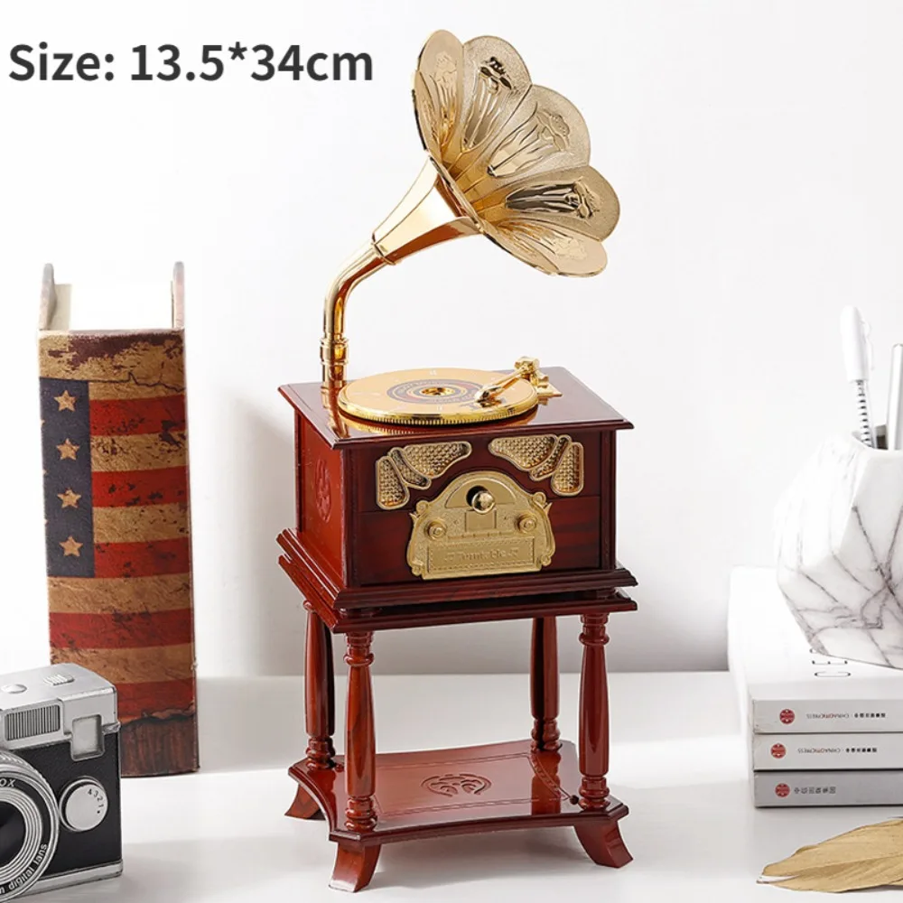 European-style Gramophone Model Music Box Gramophone Model Phonograph Shape Classical Phonograph Drawer Music Box Hand Crank