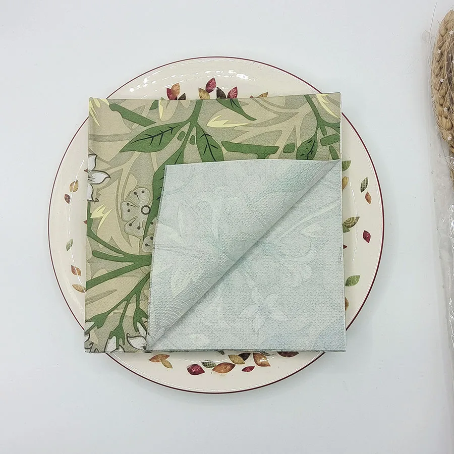 10/20 قطعة مناديل زهور الكاميليا الخضراء 33x33 سنتيمتر ، المناديل الورقية المطبوعة لحفلات الزفاف وأعياد الميلاد لتزيين الطاولة #2