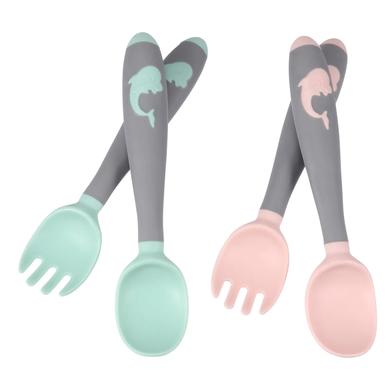 

2Sets Infant Spoon and Fork Set Premium PP Safe Baby Feeding Tools Ergonomic Design Smooth Edge Learning Tableware for Toddlers