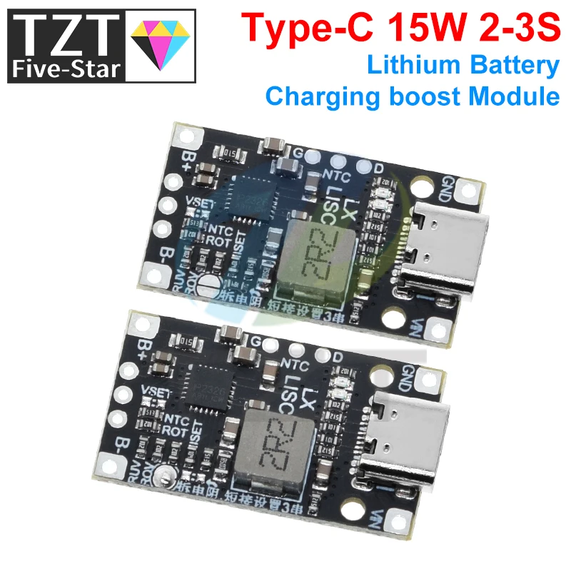 Type-C USB 2-3S BMS 15W 8.4V 12.6V 1.5A Lithium Battery Charging Boost Module With Balanced Support Fast Charge With Indicator