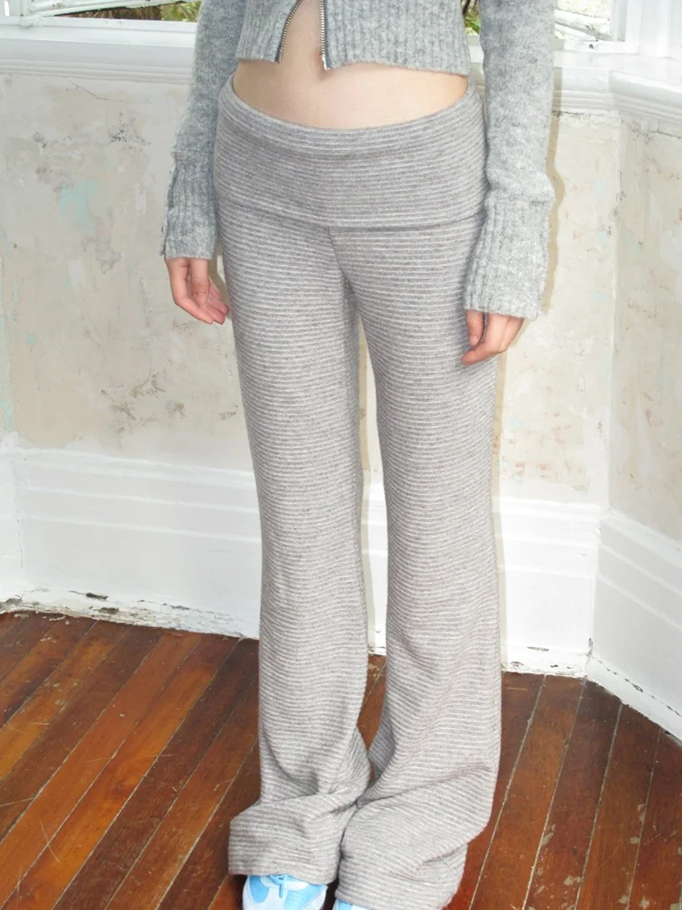 

Rojo Oscuro k Red Knitted Slim Fit Home Pants Women's Bell Bot Low Waist Elastic Waisand Breathable Comfortable