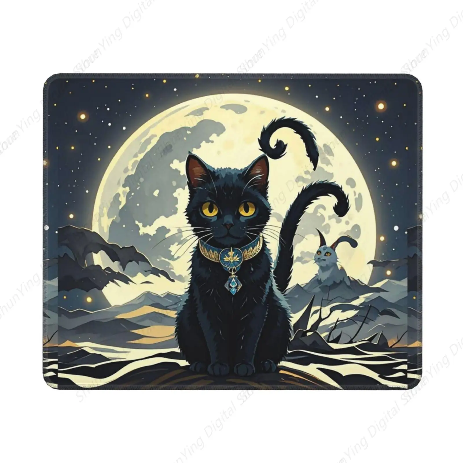 

Mouse Pad Anti Slip Rubber Skeleton Cat Moon Gothic Mouse Pad Computer Keyboard Pad Suitable For Gaming Home Office 18*22cm