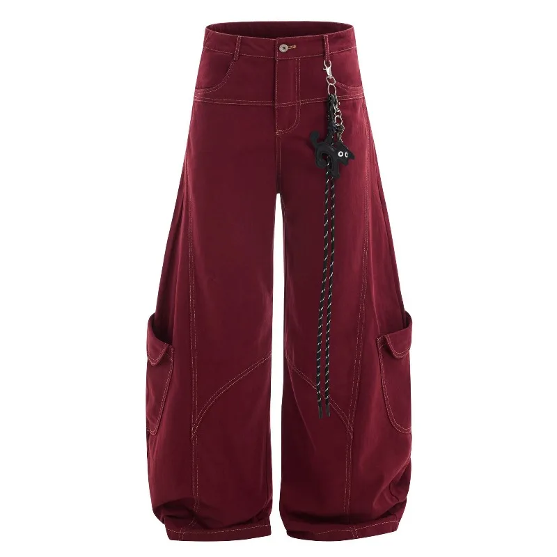 OR FL American Style Deconstruction Design Sense Curved Knife 100 Cotton Women Cargo Trousers Trendy Brand Wide Leg Slacks Pants