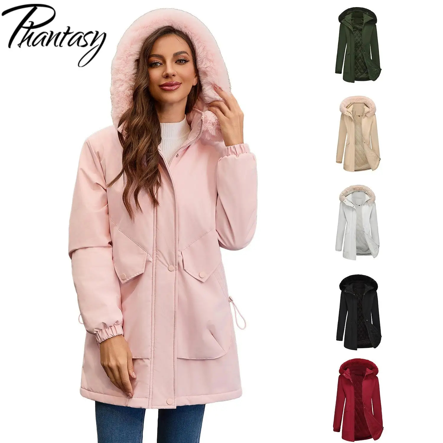 

Phantasy Womens Winter Jacket Loose Casual Fashionable Coat Outdoor Warm Coat Removable Hat Cotton Windbreaker Parkas 2025