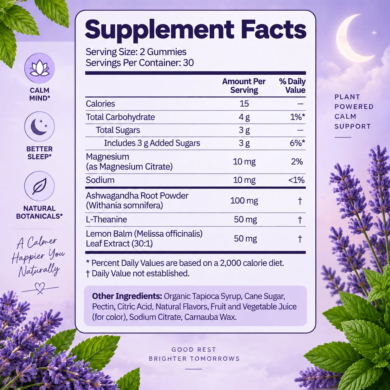 Calming Gummies - Relaxation, Reduces Tension, Soothes Mood, Regulate Cortisol Levels, Brain Activity, Improve Mental Clarity