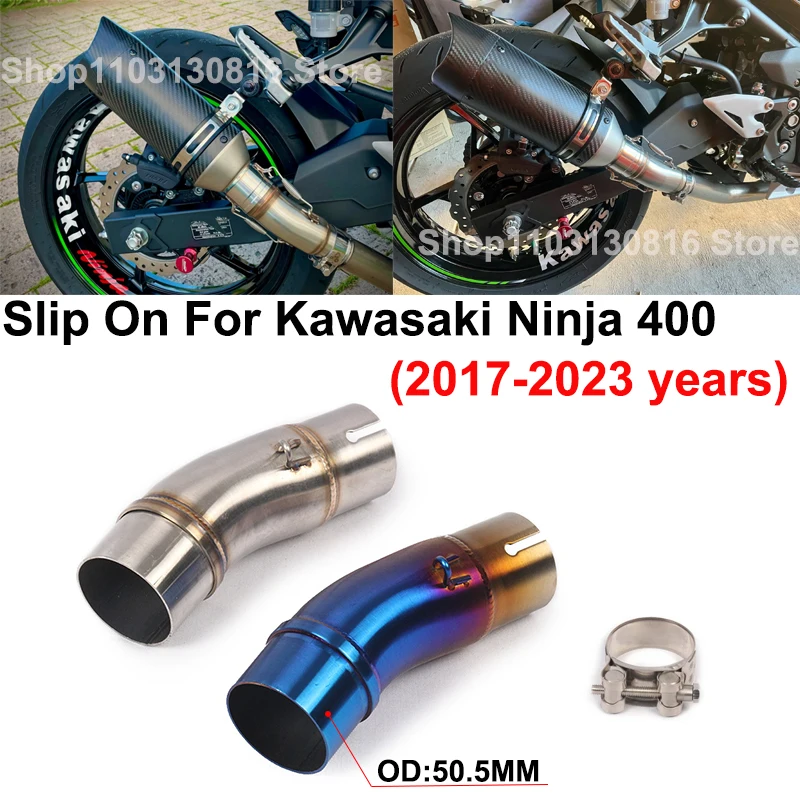 

Slip On For Kawasaki Ninja 400 Ninja400 EX400 Z400 2017-2023 Motorcycle Exhaust Pipe Escape Muffler System Middle Link Pipe 51mm