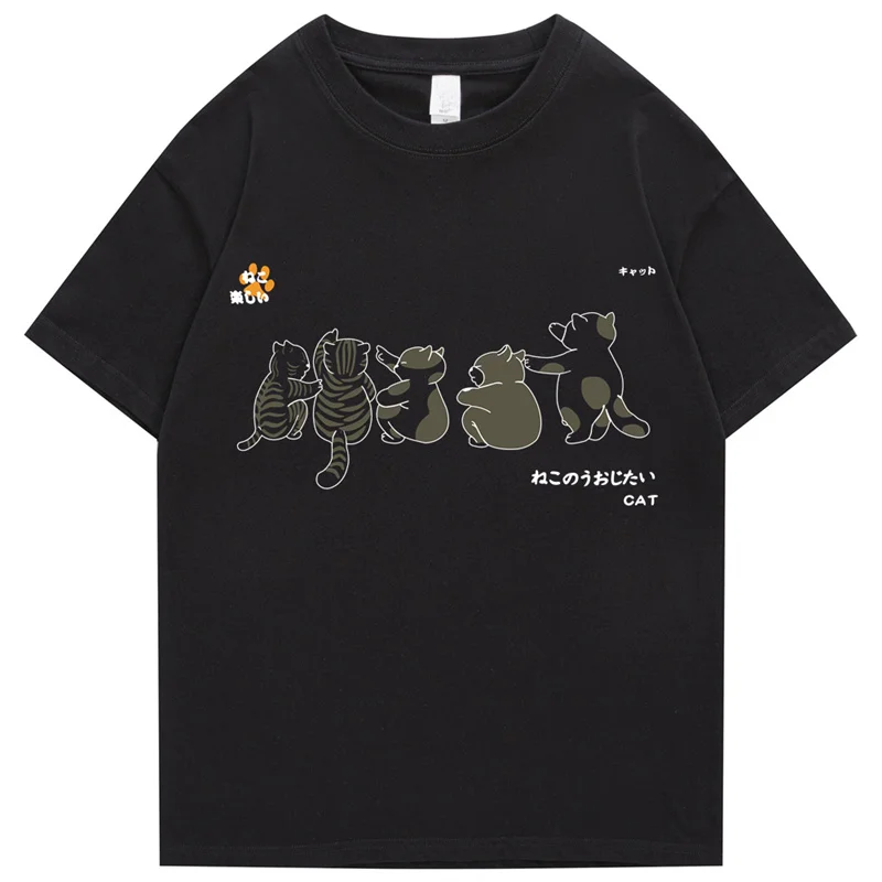 Camiseta de gato para hombre, camisa de Hip-Hop, ropa de calle Harajuku, camiseta de manga corta de gran tamaño, camisetas holgadas de algodón, 2022