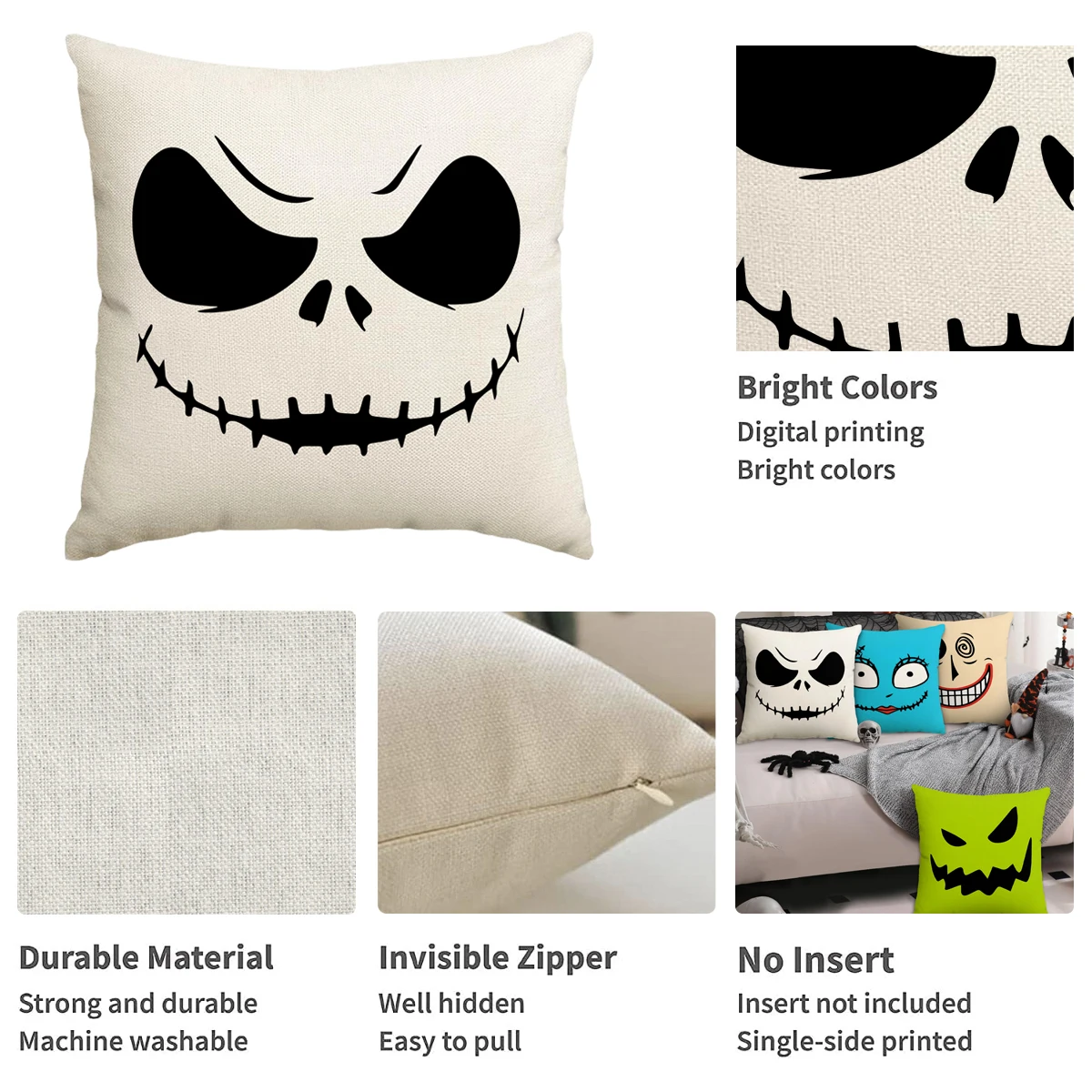 وسادة رعب الهالويون ، غطاء وسادة أريكة ، غرفة معيشة منزلية ، 1 ديكور ، 4