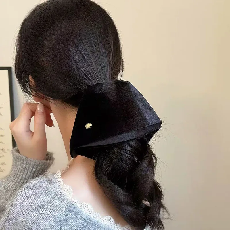 

French Black Velvet Hair Claw Clip Versatile Half Up Ponytail for Back of Head High Grade Soft Non Tangle Daily Wear