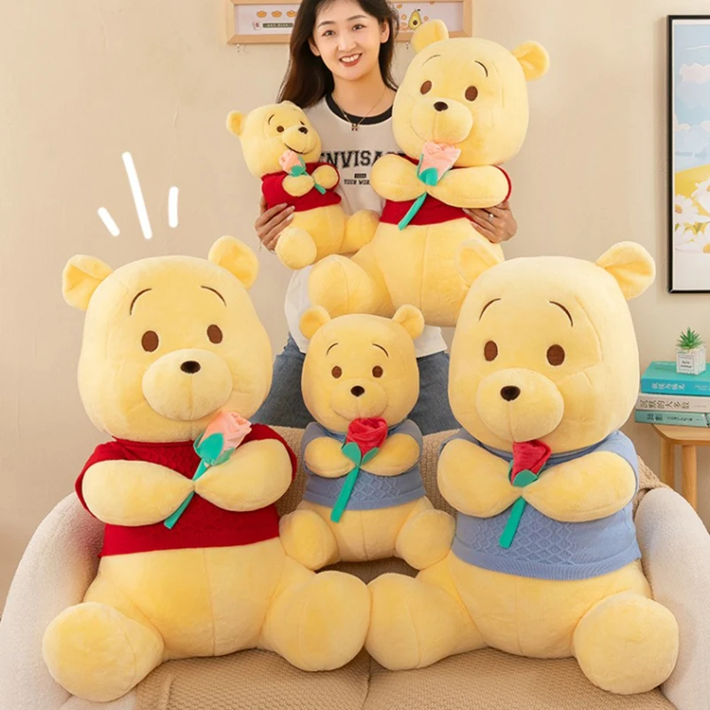 35/50/85cm Disney Plush Toys Scarf Winnie Pooh Flower Kawaii Anime Plushie Dolls Pooh Bear Stuffed Christmas Gift for Children