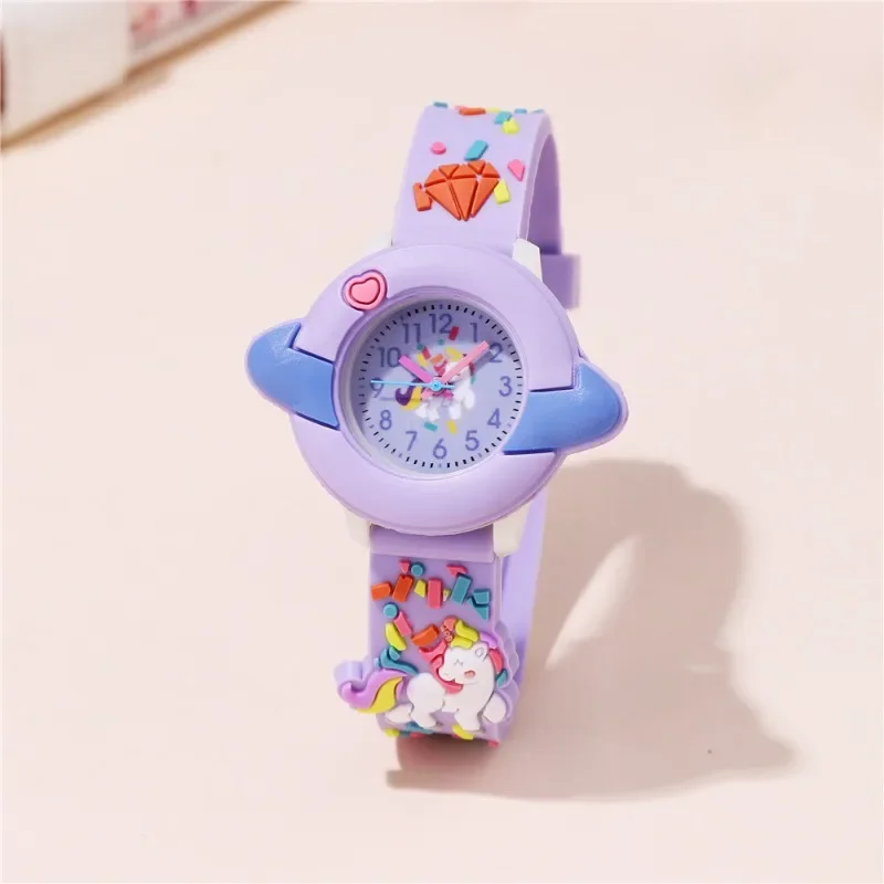 Lindo Reloj de dibujos animados de unicornio para niños, cinta de plástico colorida, Reloj decorativo de cuarzo para niños, niñas y estudiantes