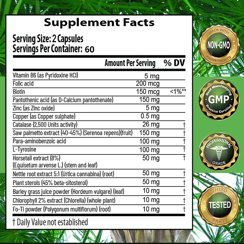 Saw Palmetto Biotin Capsules DHT Blocker - for Hair, Nails and Skin Health, Hair Growth Supplement Non-GMO