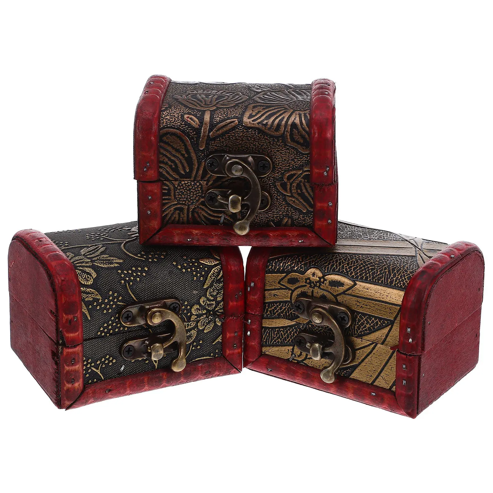 

3Pcs Small Trinket Box Wooden Jewelry Storage Organizer Vintage Keepsake Case for Bedroom Bathroom Party Decoration