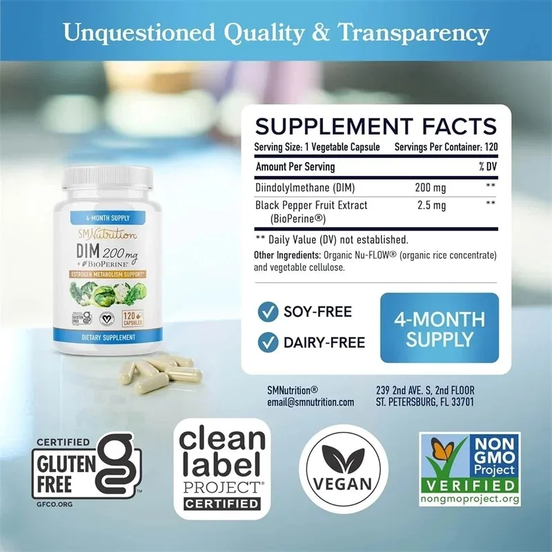 DIM 200 Mg - Female Endocrine Balancing Supplement, Supports Menopause, Antioxidant, Relieves Fatigue and Mood