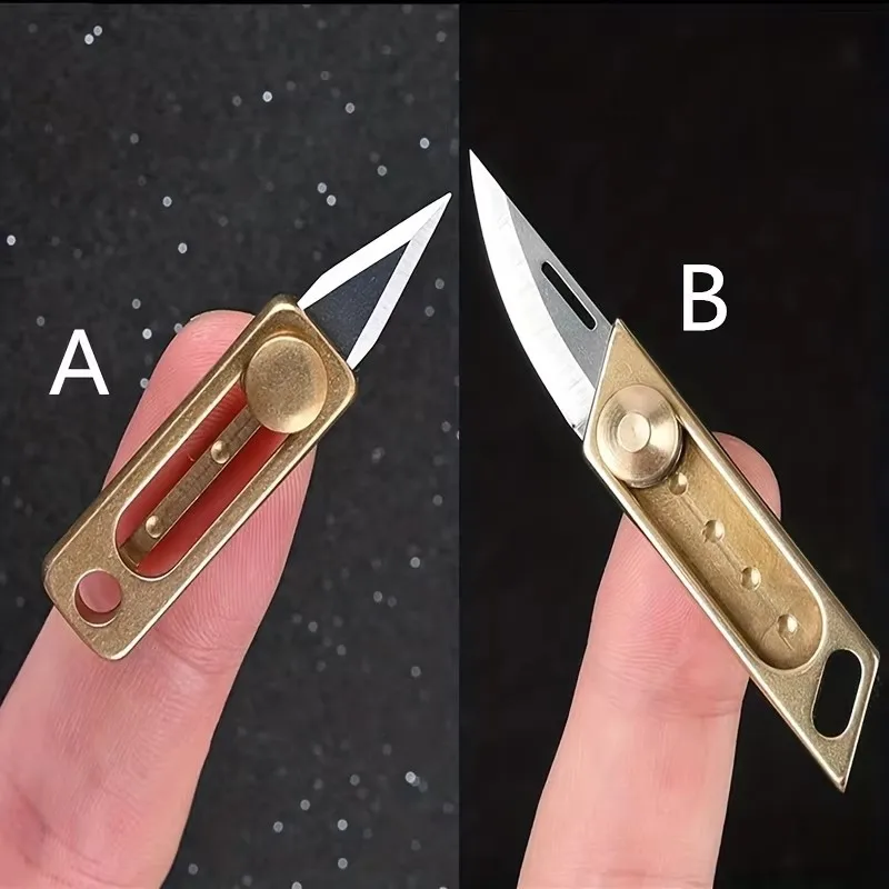EDC Pocket Knife Mini Brass Retractable Knife Gift Dismantling Express Tool Push-pull Automatic Key Chain Pendant Paper Cutter