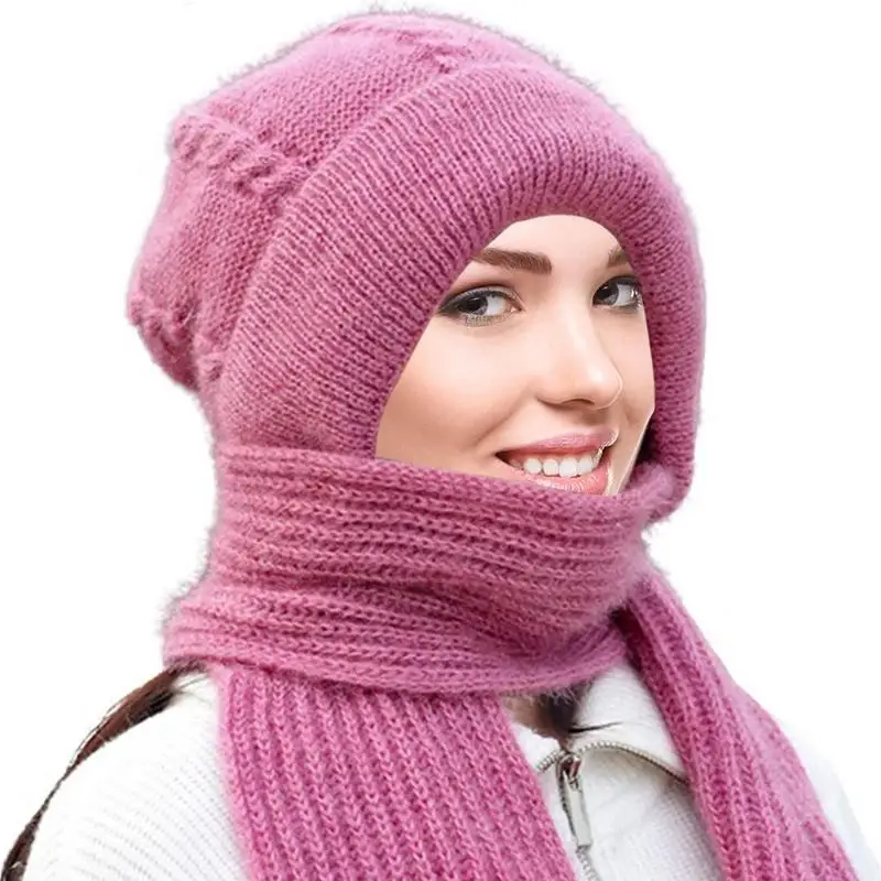 Winter Knitted Scarf Hat Set Thick Women Hats For Outdoor Snow Riding Ski Bonnet Caps Girl Hat