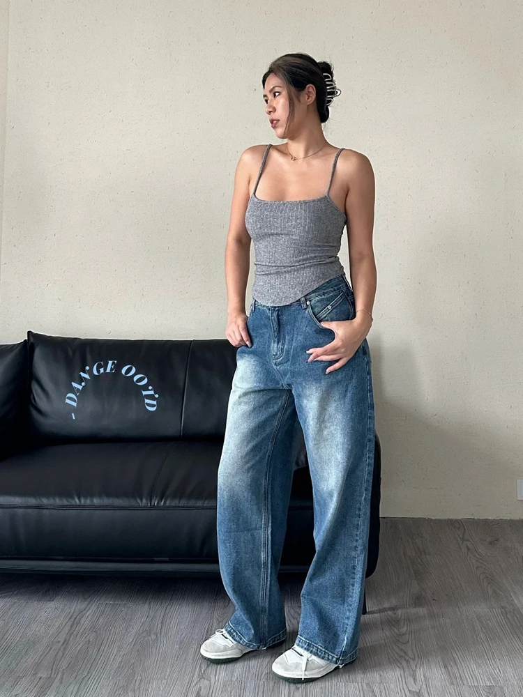 

Women's Baggy Blue Jeans Vintage Korean Y2k Denim Trousers Harajuku 90s Aesthetic High Waist Cowboy Pants 2000s Trashy Clothes