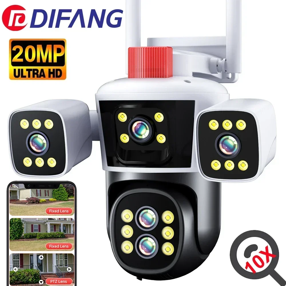 WiFi Security Camera Four Lens Three Screen 360° PTZ View 10X Zoom Wireless Surveillance CCTV Cam Outdoor IPC360 Home