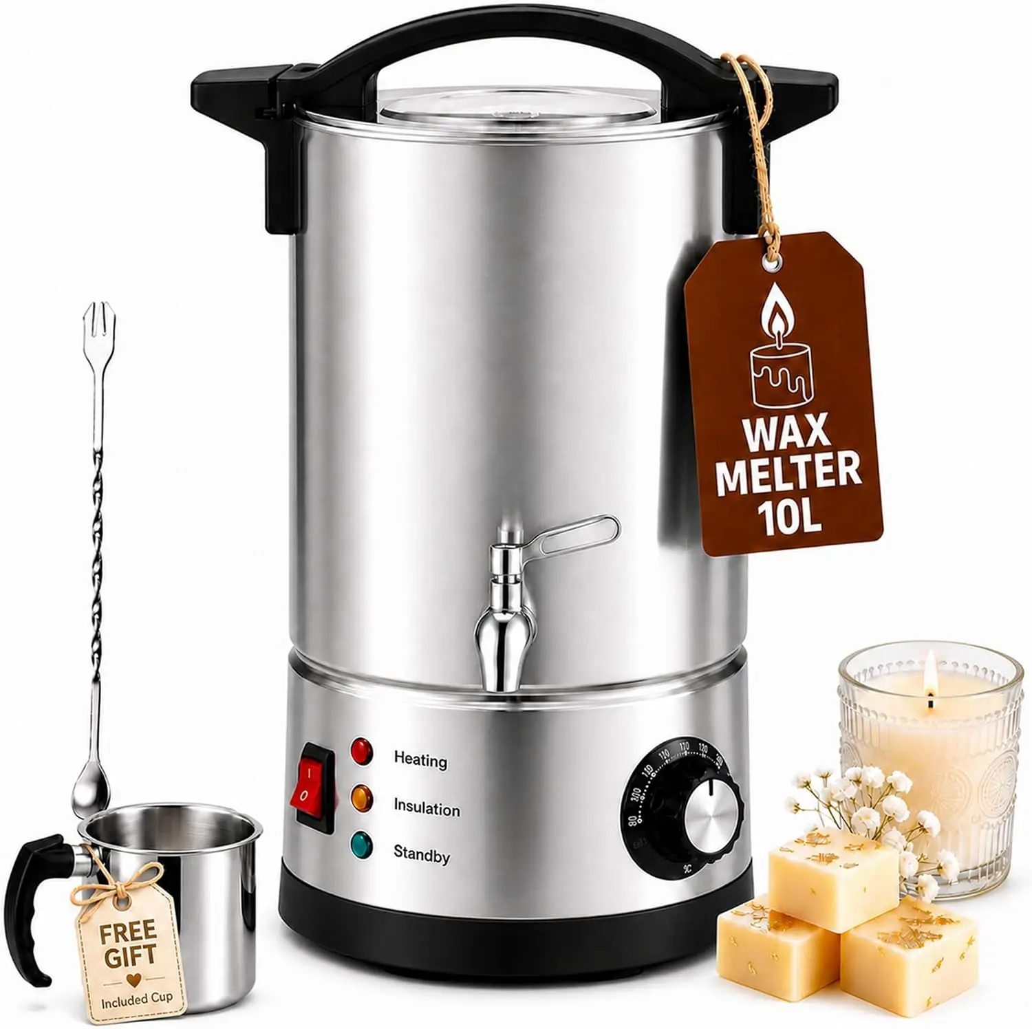 10L Wax Melter for Candle Making, Electric Wax Melting Pot | 20 lbs,candle wax melter with temp control,heated pour spout, for soy makers,DIY crafters,soap makers and small businesses