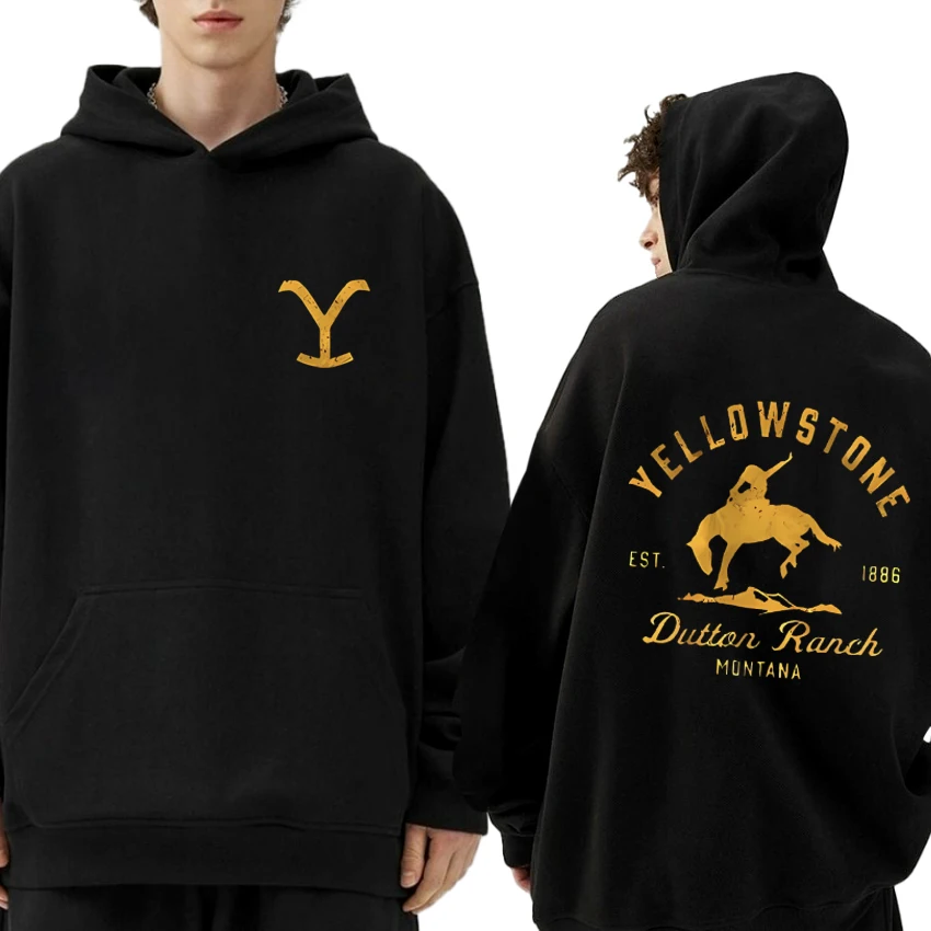 

New in Yellowstone Dutton Ranch Double Sided printed Hoodie Men Women Fashion Casual Sweatshirt Unisex black Fleece pullovers